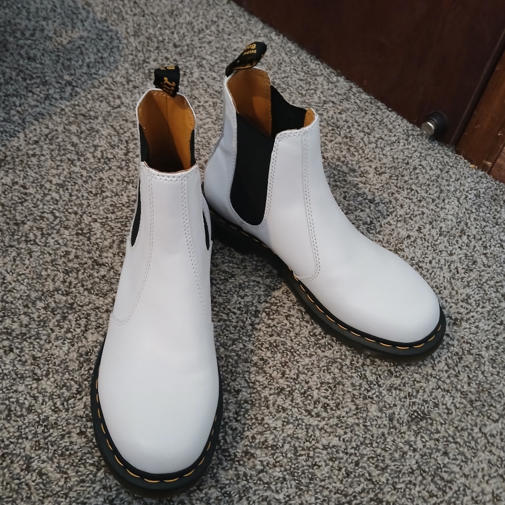 Dr. Martins White Leather Chelsea Boots